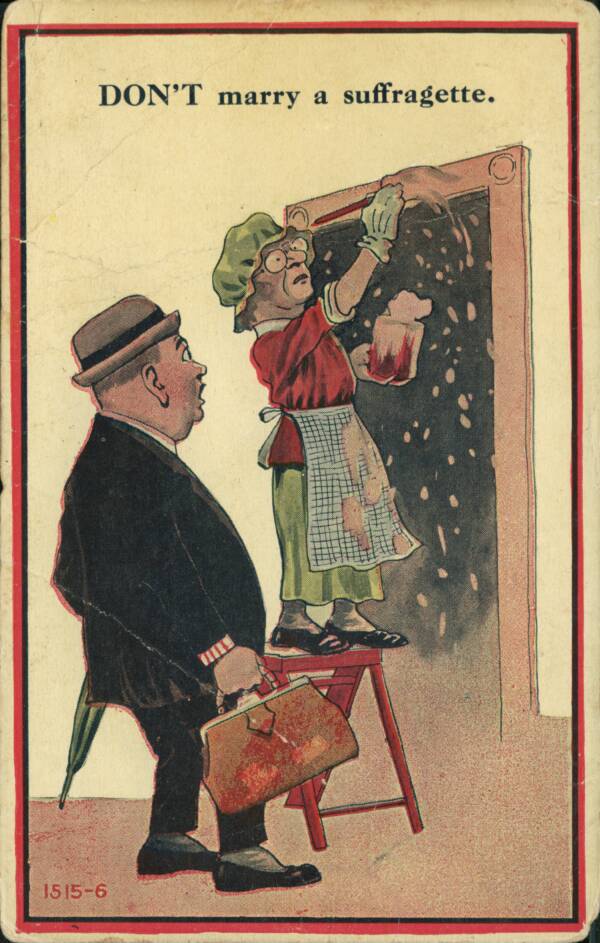 Anti-Suffrage Poster Of A Woman Painting Her Doorway