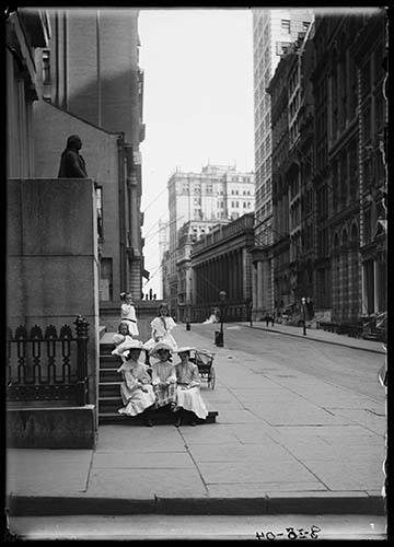 Six Unidentified Little Girls Seated On A Wall Street Stoop, New York City, August 18, 1904.