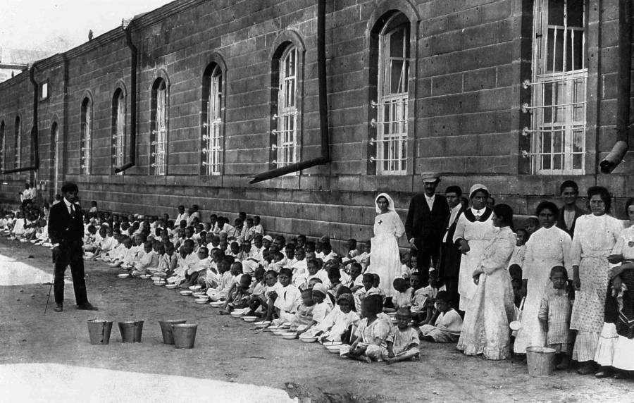 Refugee Line On Street