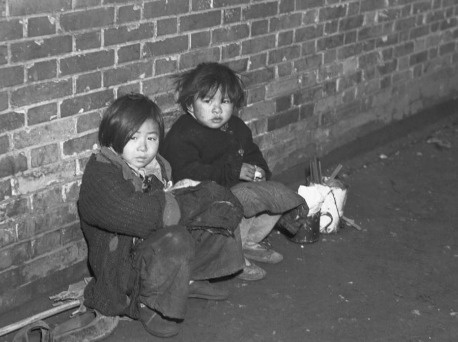Children Against Wall During Chinese Civil War