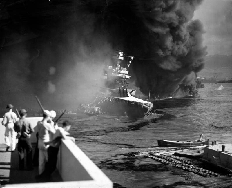 Smoke Coming From Sinking Battleship