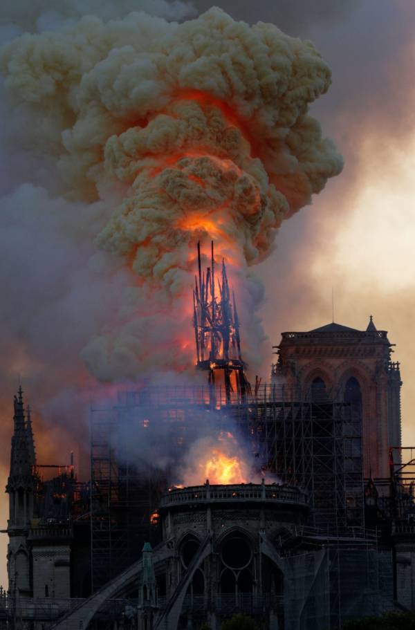 Steeple Engulfed Flames Cathedral
