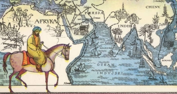 Man In Turban Horseback Over Map