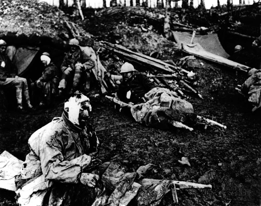 Wounded Soldiers Lie In Trenches