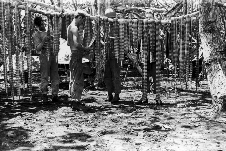 Marines Drying Machine Gun Ammo At Guadalcanal