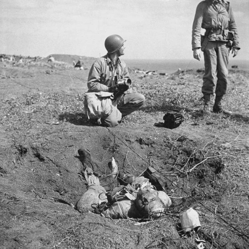 Marines Next To Body Of Dead Japanese Soldier