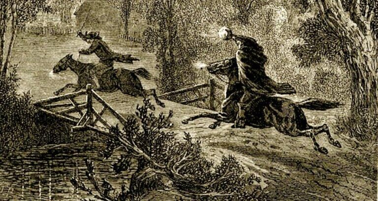 Drawing Of Ichabod Crane Chased By The Headless Horseman