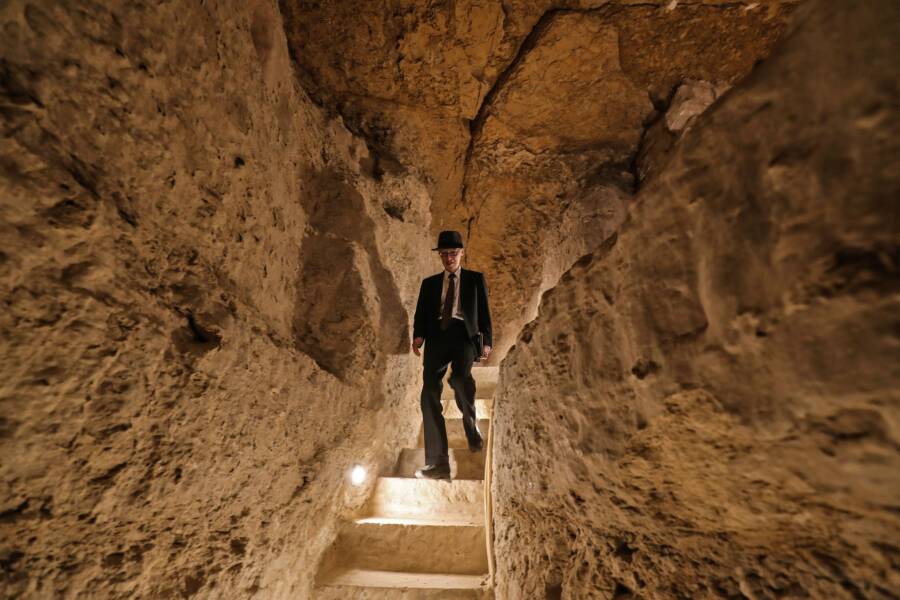 Lit Stairwell Inside Pyramid Of Djoser
