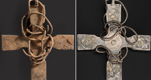 Anglo Saxon Cross Before And After Restoration