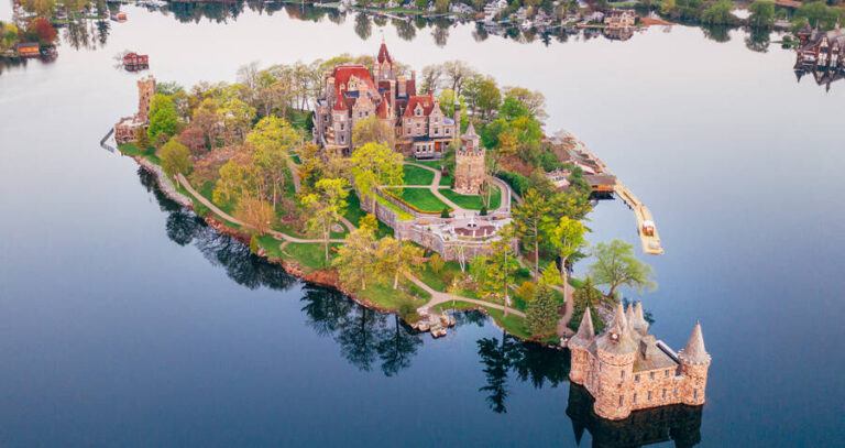 Aerial Boldt Castle Dawn Island