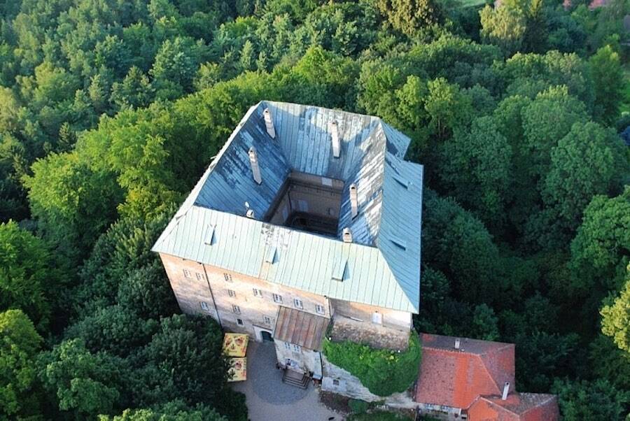 Aerial Courtyard View Of Castle Houska