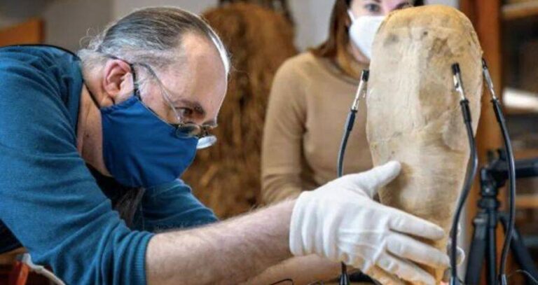 Man Examining Ibis Mummy