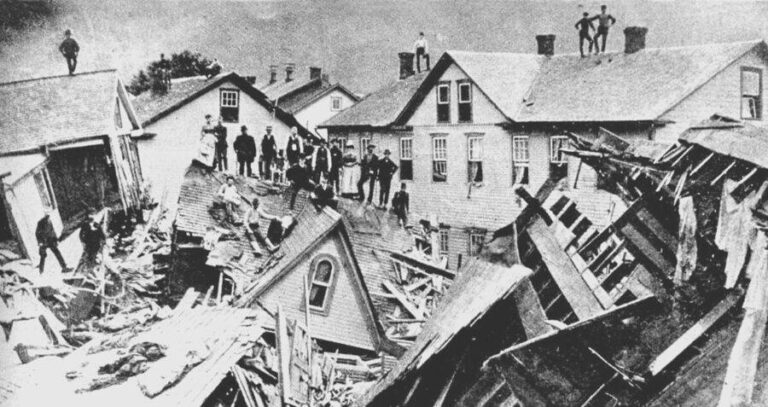 Residents Sitting Atop A Roof After Johnstown Flood