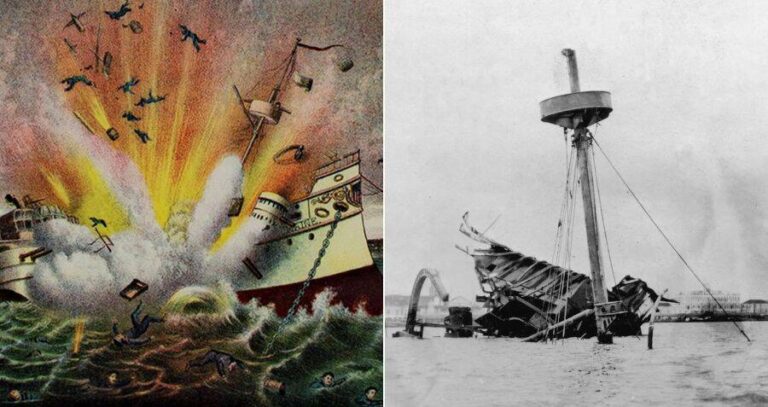 Explosion Of Uss Maine Alongside Wreckage