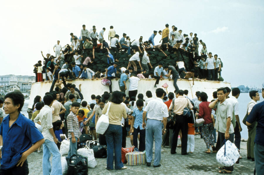South Vietnamese People On A Barge During The Fall Of Saigon
